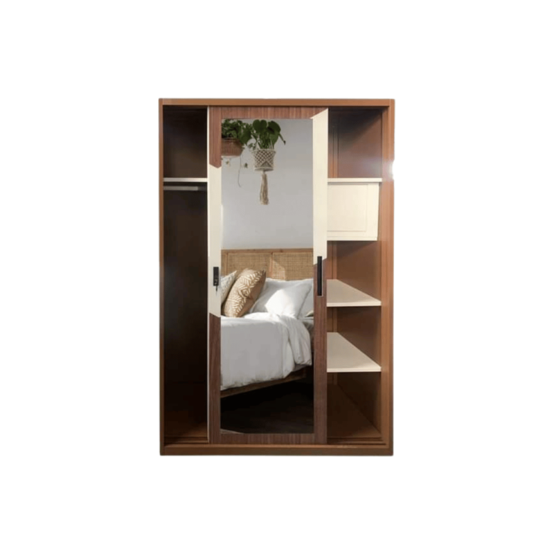 Nestor 2 Door Metal Sliding Wardrobe, showcasing its sleek metal design and spacious interior, perfect for organizing your clothes and accessories.