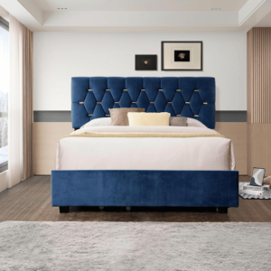 Blue American Bed Frame with Single Pull-out and Storage - Stylish and Functional Bed Design