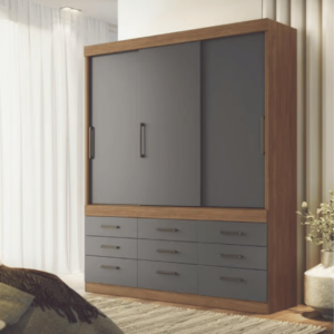 Cassiah 3 Door Sliding Wardrobe with 9 Drawers - Modern and Spacious Design