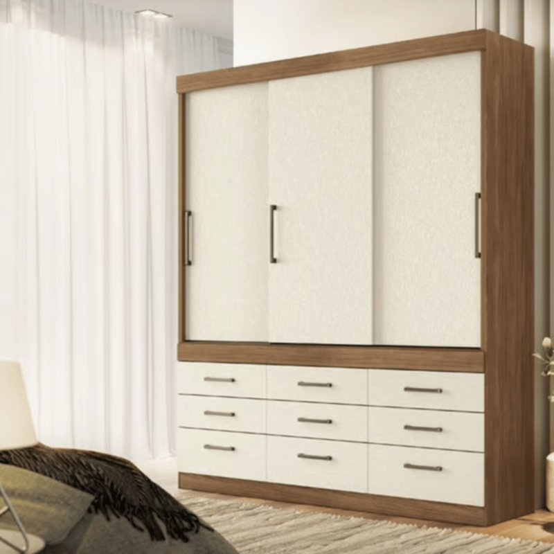 Cassiah 3 Door Sliding Wardrobe with 9 Drawers - Modern and Spacious Design