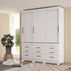 Cassiah 3 Door Sliding Wardrobe with 9 Drawers - Modern and Spacious Design