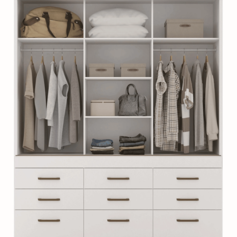 Cassiah 3 Door Sliding Wardrobe with 9 Drawers - Modern and Spacious Design
