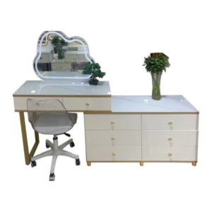 Charlene Dressing Table with LED and Stool - Contemporary Design, Bright LED Lighting, and Ample Storage for a Stylish Beauty Routine.