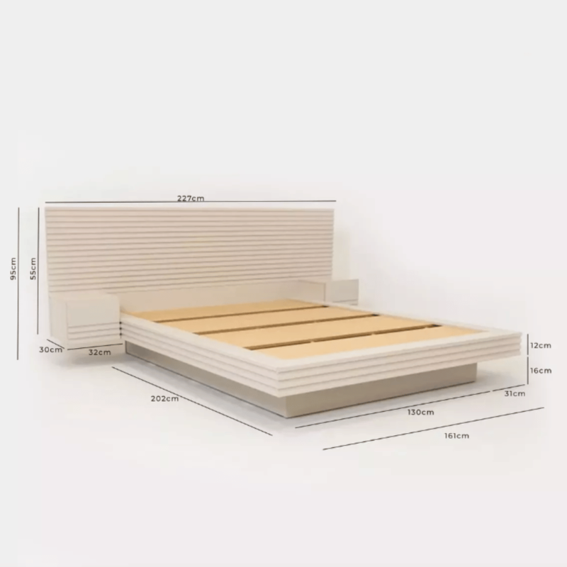 Samba Queen Size Bed Frame with Side Table - Modern and Functional Bedroom Set