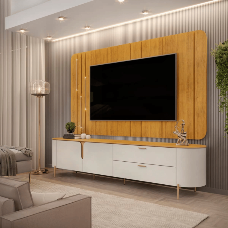 Celina TV Wall Panel + Rack with LED - Modern Design, Ample Storage, and Enhanced Viewing Experience for Stylish Home Entertainment.