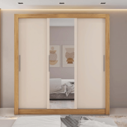 Matteo Sliding Wardrobe with Mirror: Modern Design and Ample Storage for Bedroom Organization.