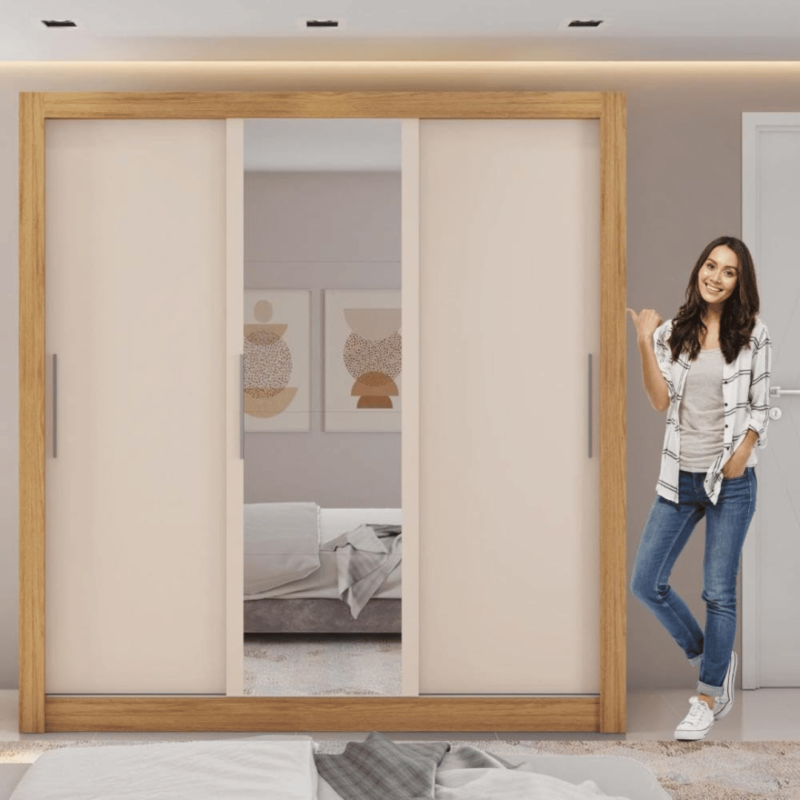 Matteo Sliding Wardrobe with Mirror: Modern Design and Ample Storage for Bedroom Organization.