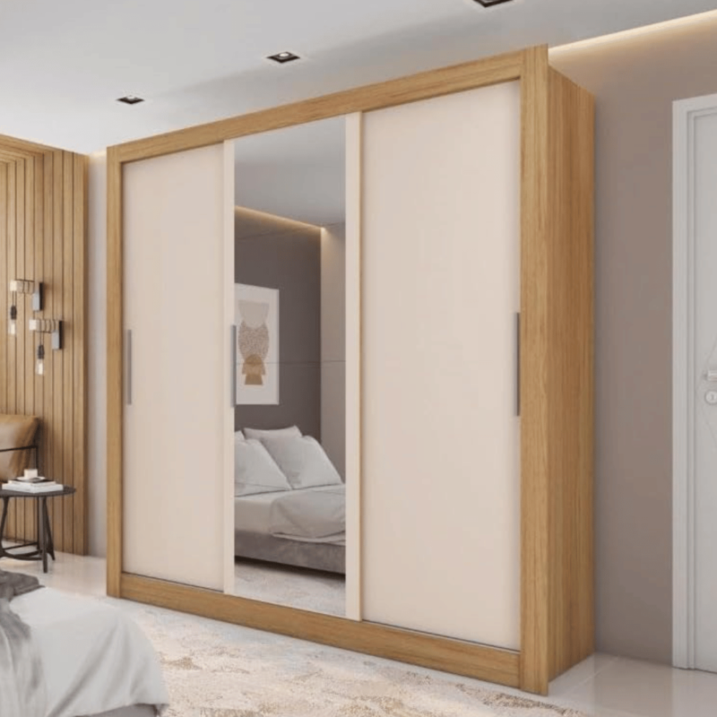 Matteo Sliding Wardrobe with Mirror: Modern Design and Ample Storage for Bedroom Organization.