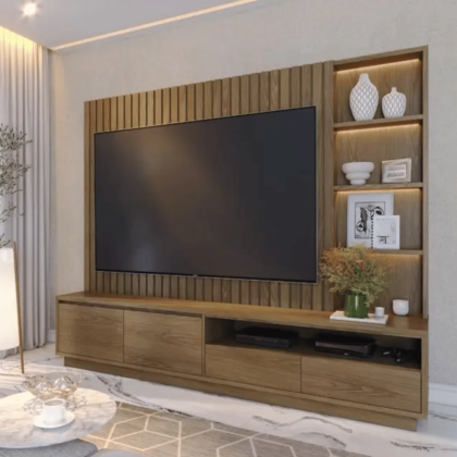 Puerto TV Home Theater with LED - Modern Design, Ambient LED Lighting, and Ample Storage for a Stylish Entertainment Experience.