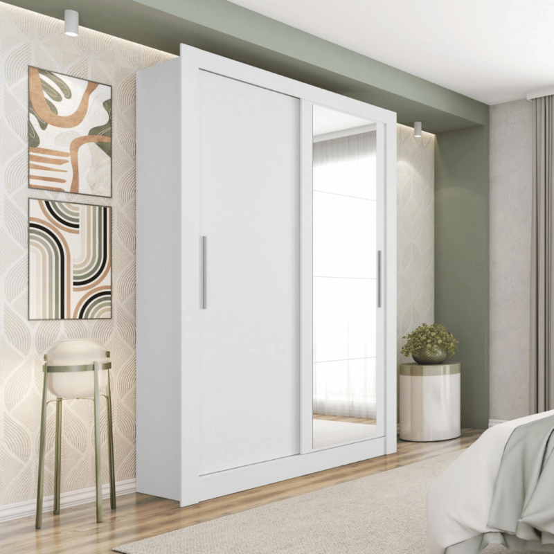 Straun 2 Door Sliding Wardrobe with Mirror: Modern Design and Spacious Storage for Bedroom Organization.