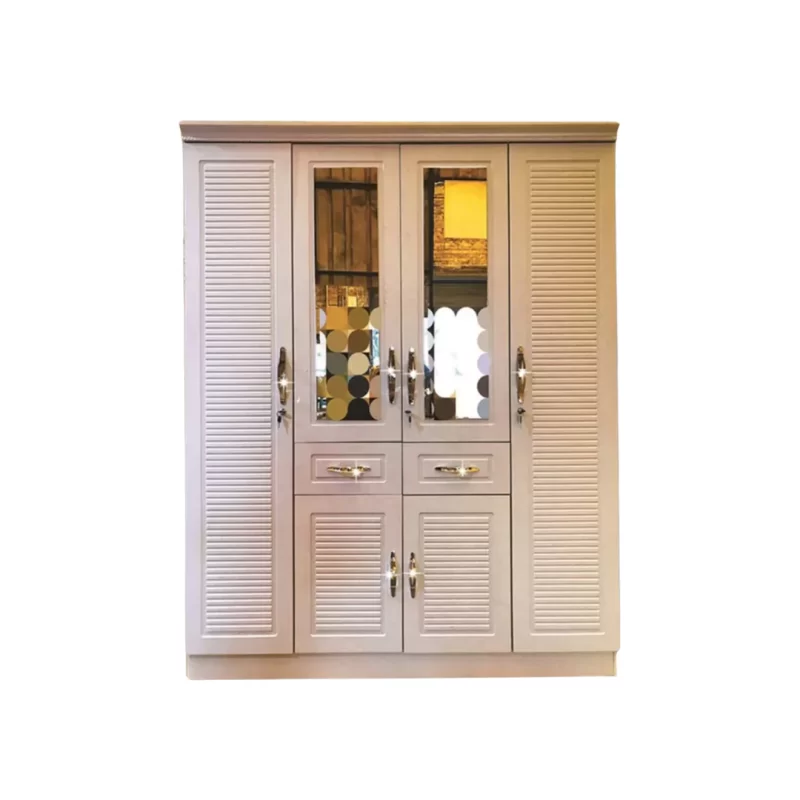 ESW207-4 6-Door Wardrobe with built-in mirror and secure key-lock system for spacious and stylish bedroom storage.