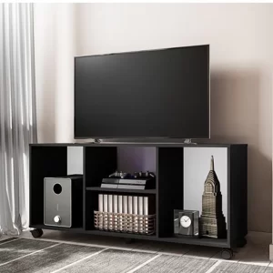 Nepal TV Stand with sleek modern design, open shelving, and enclosed storage compartments for electronics and accessories.