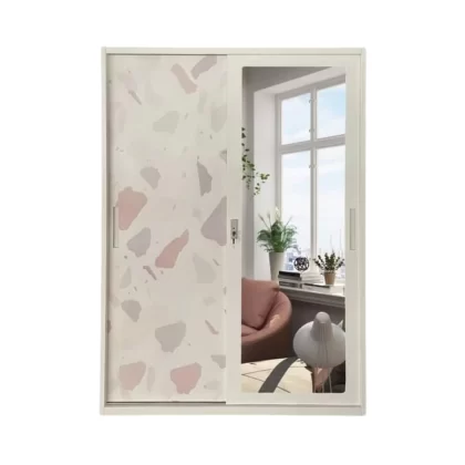 Pebbles 2-Door Steel Sliding Wardrobe with spacious interior, sleek steel design, and sliding door mechanism for modern bedroom storage solutions.