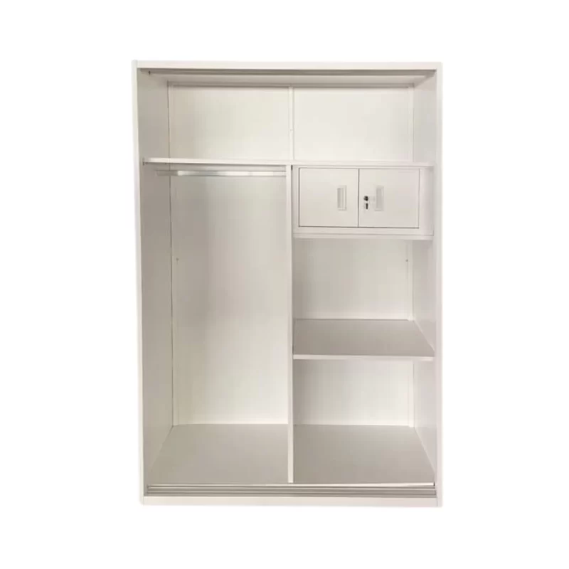 Skylar 2-Door Metal Sliding Wardrobe - Durable metal wardrobe with sliding doors and ample storage compartments for modern bedrooms.